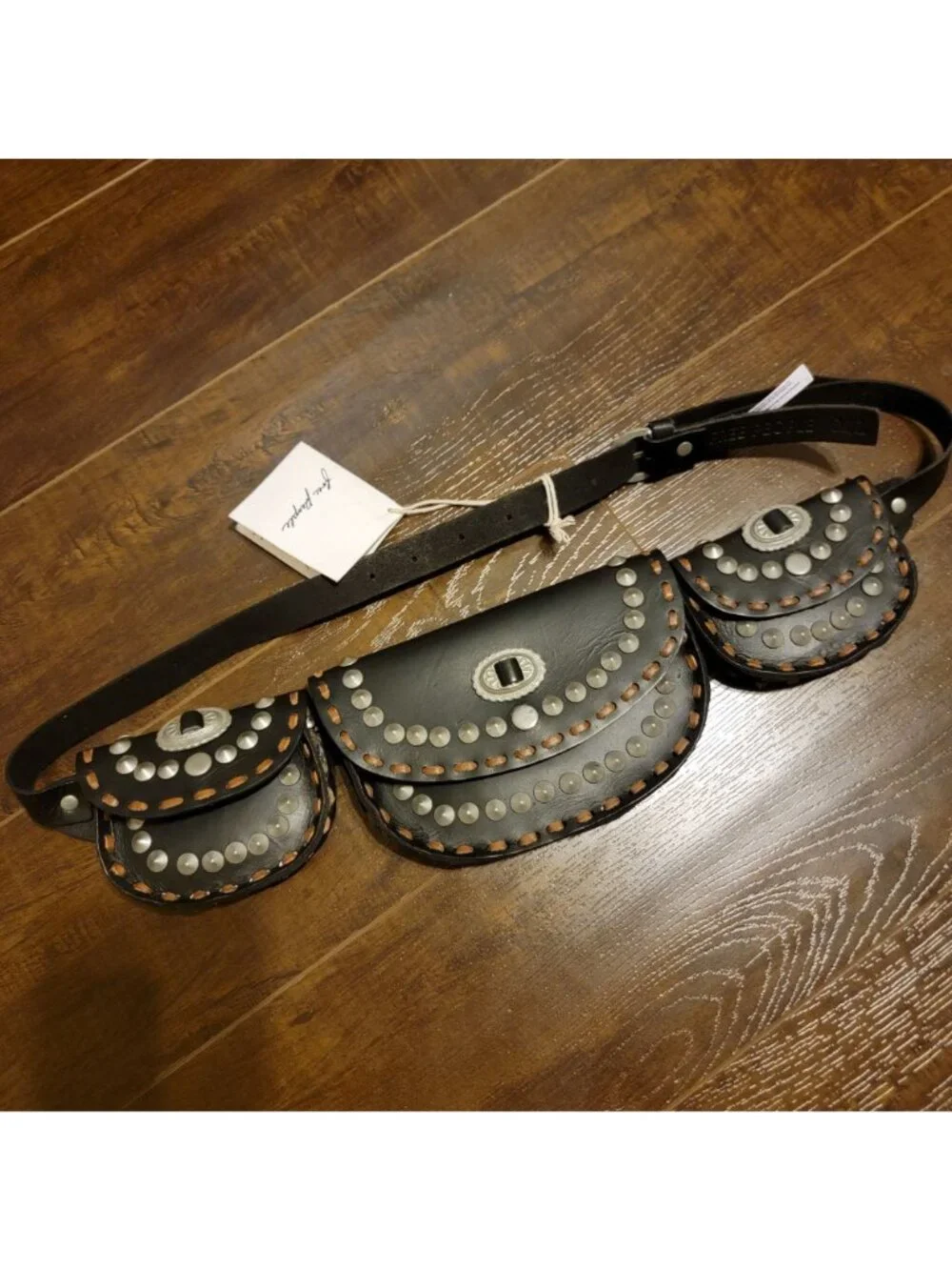 Free People Lucky Stars Leather Pocket Belt Country Western Festival Womens S M